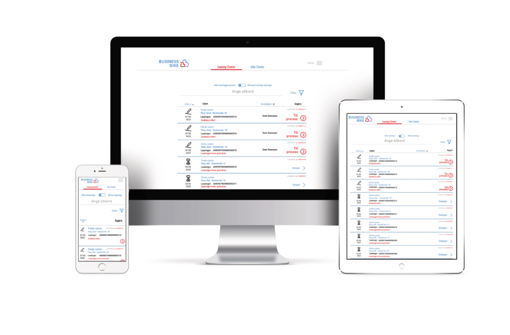 BusinessBike-portalen sedd på desktop, padda och mobil